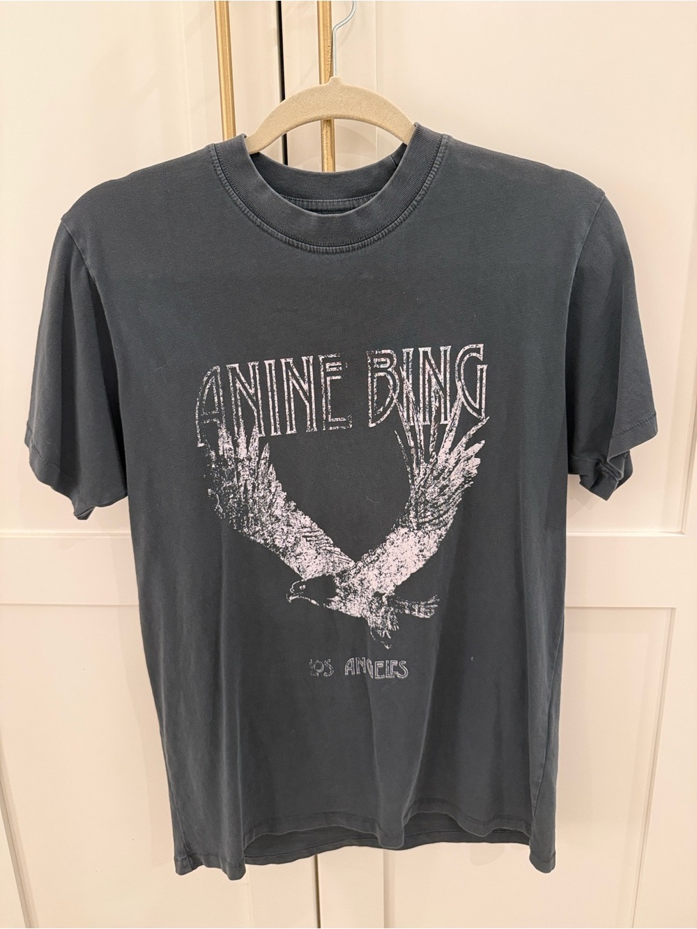 Anine Bing Vintage-Style Graphic Tee in Charcoal Gray